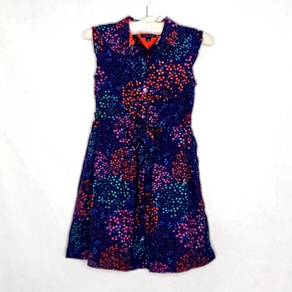 Tommy Hilfiger Girl's Sleeveless Shirt Dress Navy Multicolor Abstract Dots - Picture 1 of 5